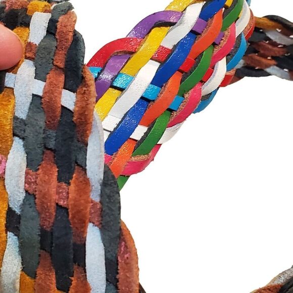 Vintage Belt Size M/L Capezio Woven Leather Braided Multicolor Colorful Rainbow - Picture 5 of 5